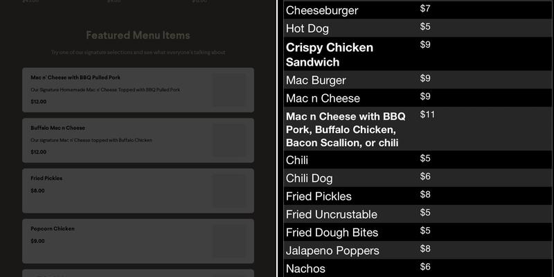 Tailgate with Kate Food Truck Menu