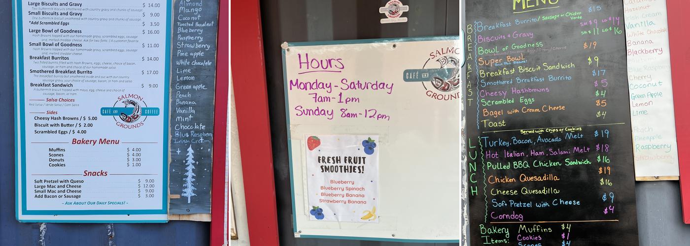 Salmon Grounds Cafe and Coffee Menu