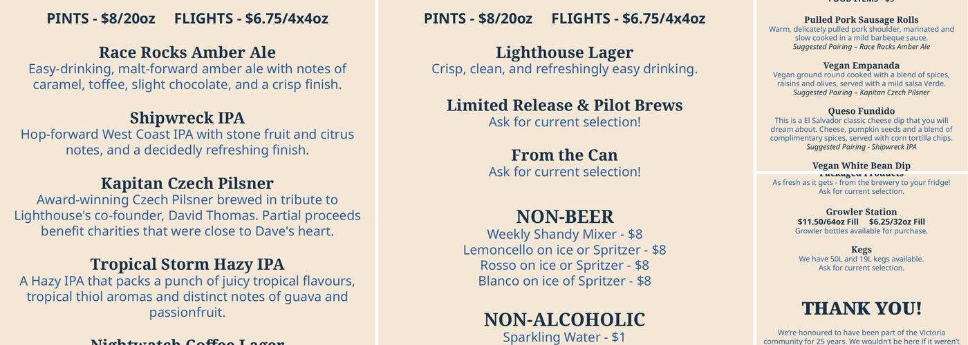 Lighthouse Brewing Menu