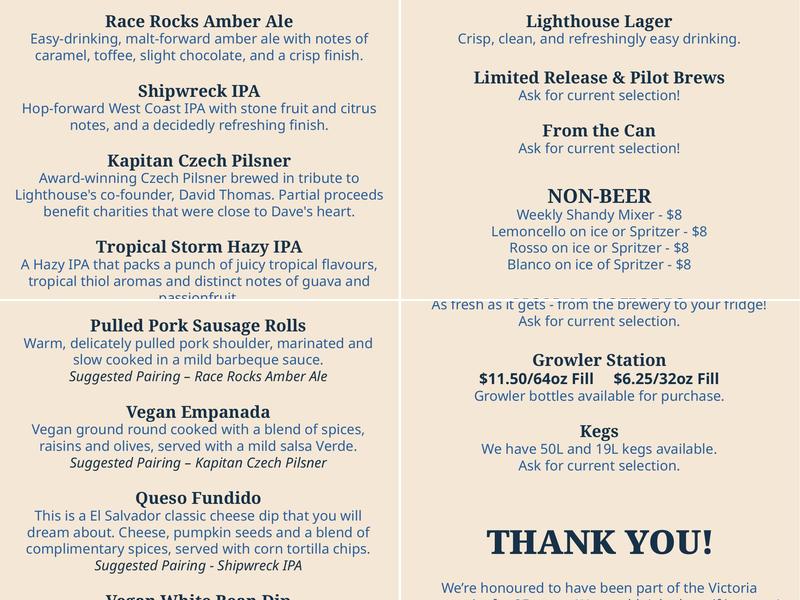 Lighthouse Brewing Menu