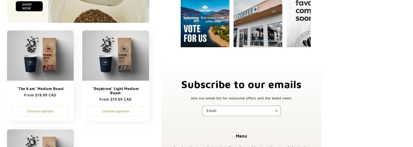 Model Bean Coffee Co Menu