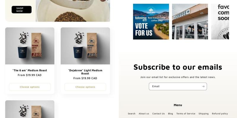 Model Bean Coffee Co Menu