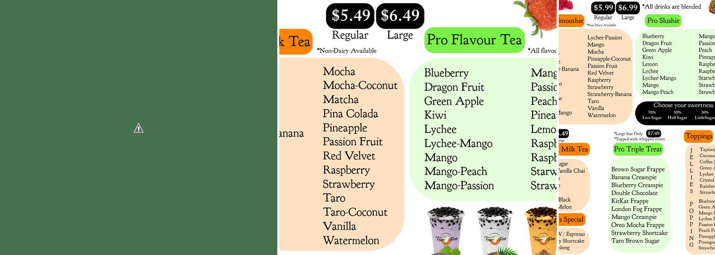 TeaPro Bubble Tea Menu