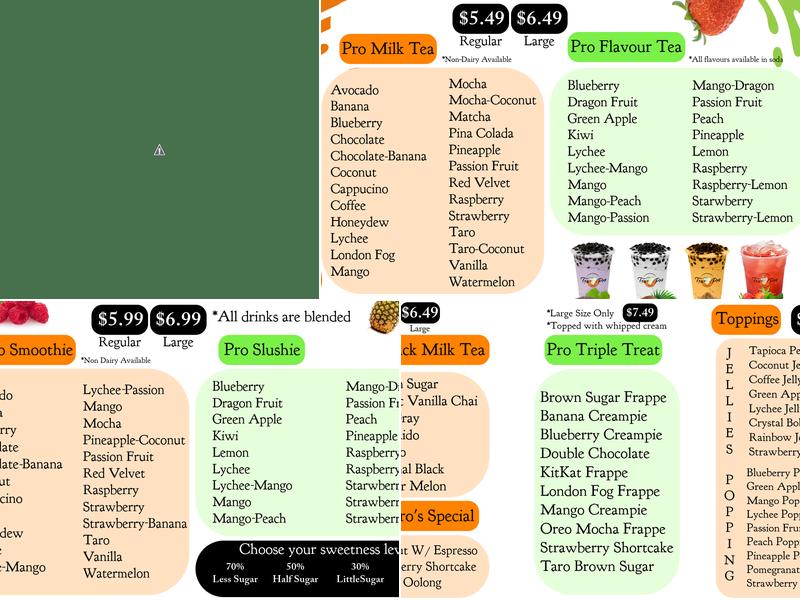 TeaPro Bubble Tea Menu