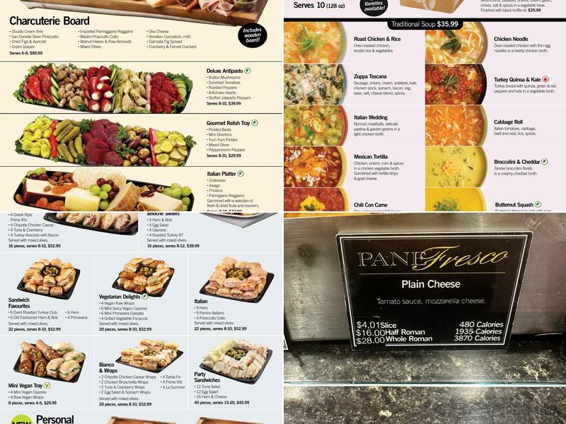 Pane Fresco at Fortinos Menu