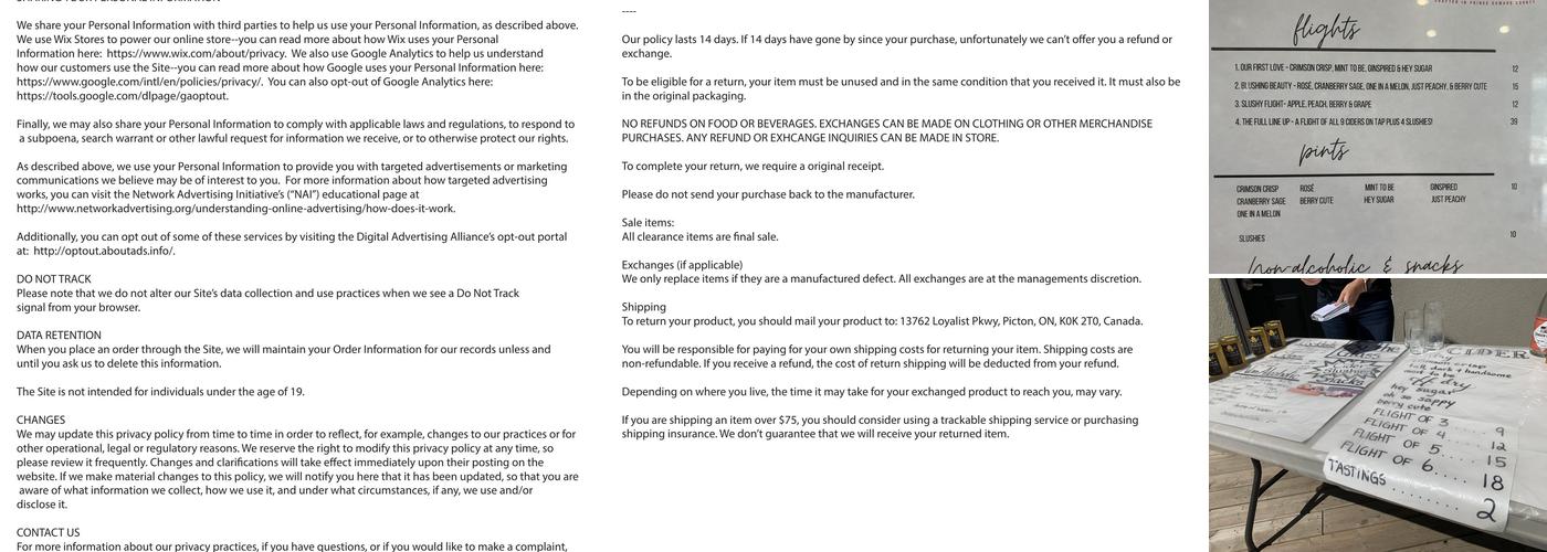 Crimson Cider Company Menu