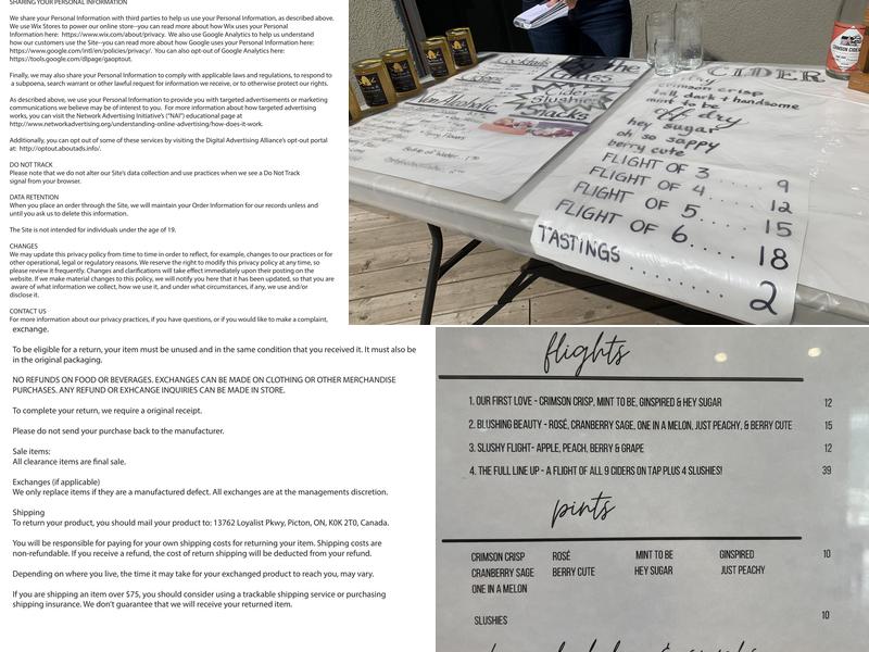 Crimson Cider Company Menu