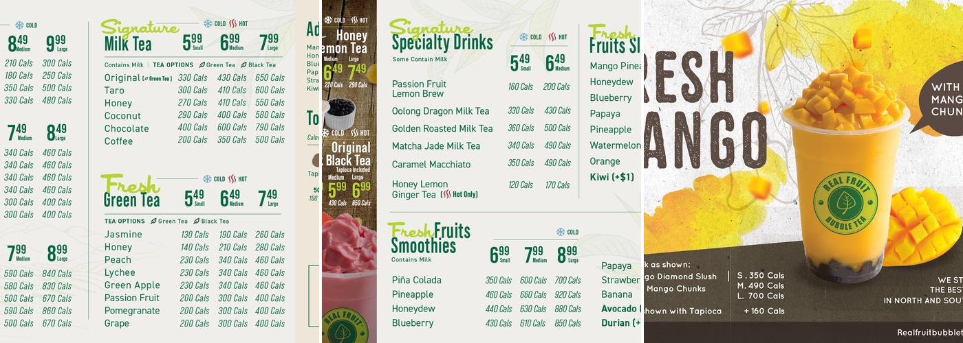 Real Fruit Bubble Tea Menu