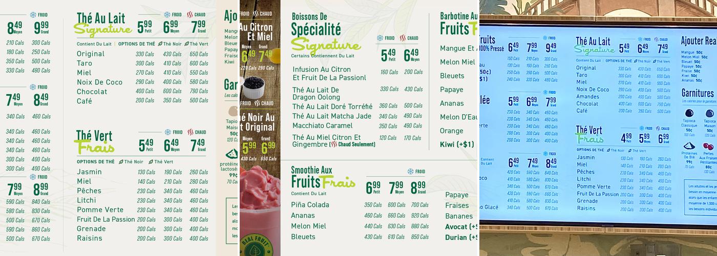 Real Fruit Bubble Tea Menu