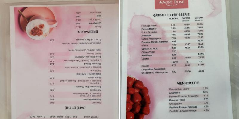 Pâtisserie & Café Mont Rose Menu
