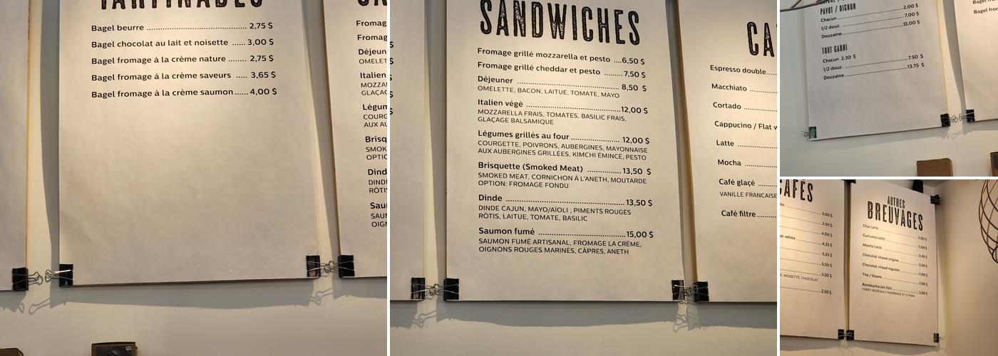 Bagel Boréal Menu
