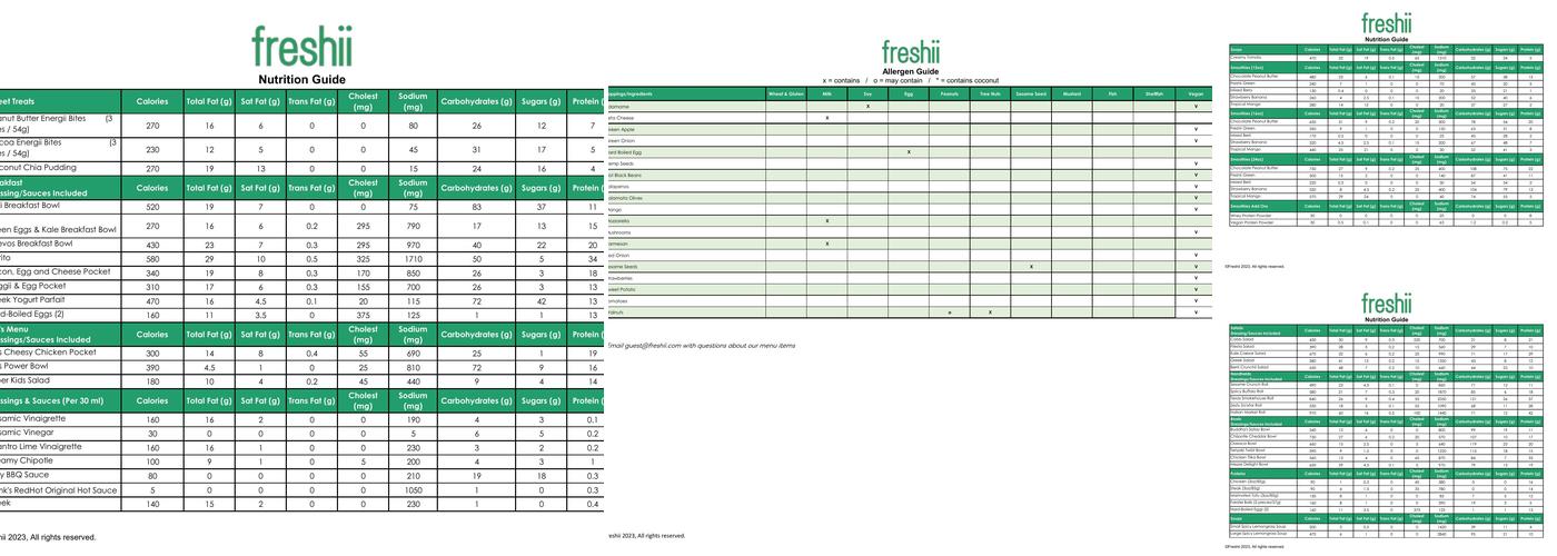 Freshii Menu