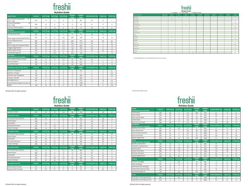 Freshii Menu