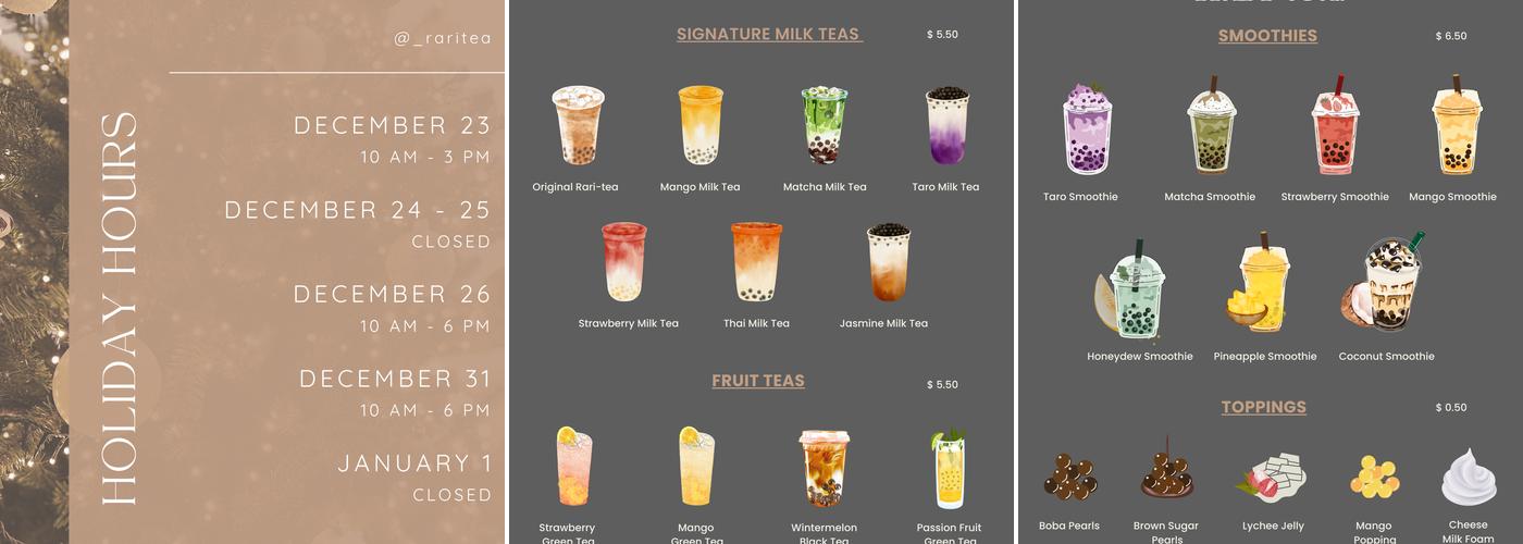 Rari-Tea Cafe Menu