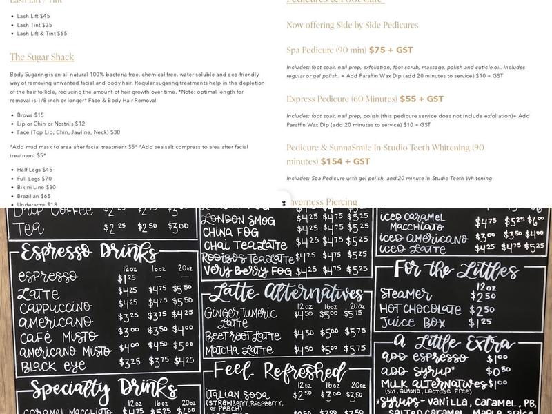 The Loft | Coffee Bar | Boutique | Spa Menu