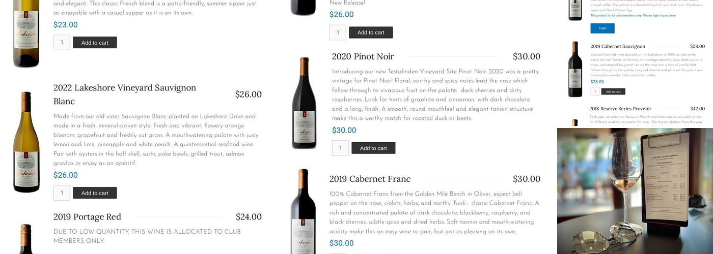 Lakeside Cellars Menu