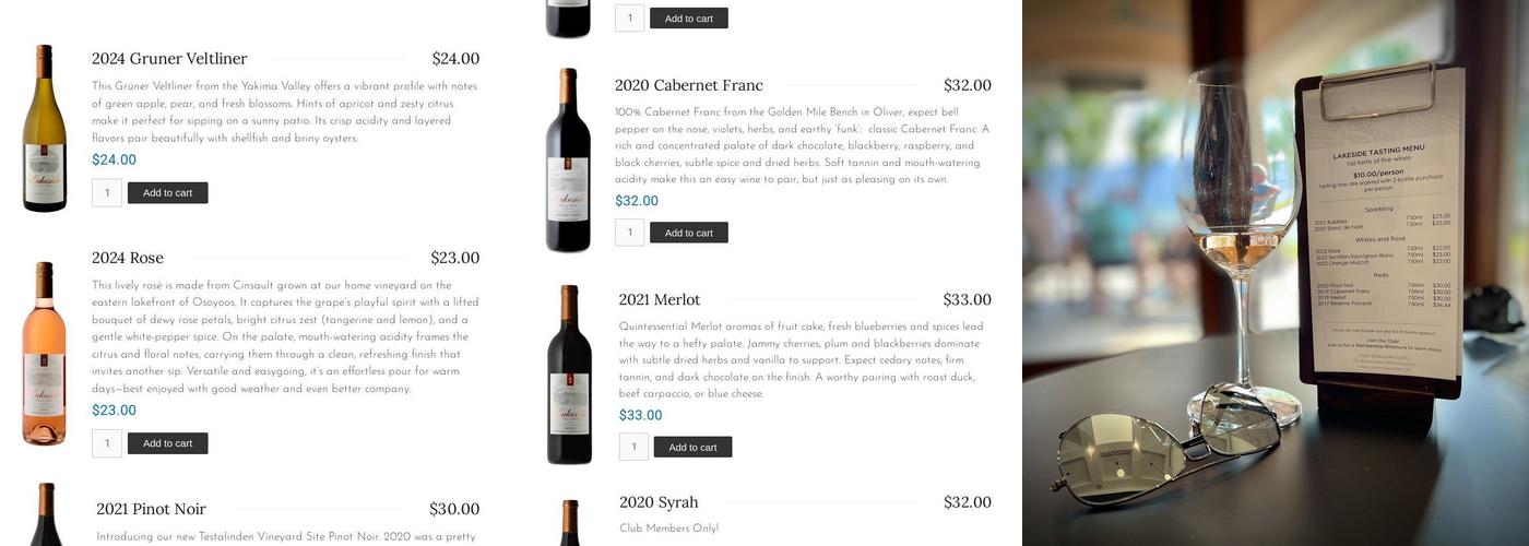 Lakeside Cellars Menu