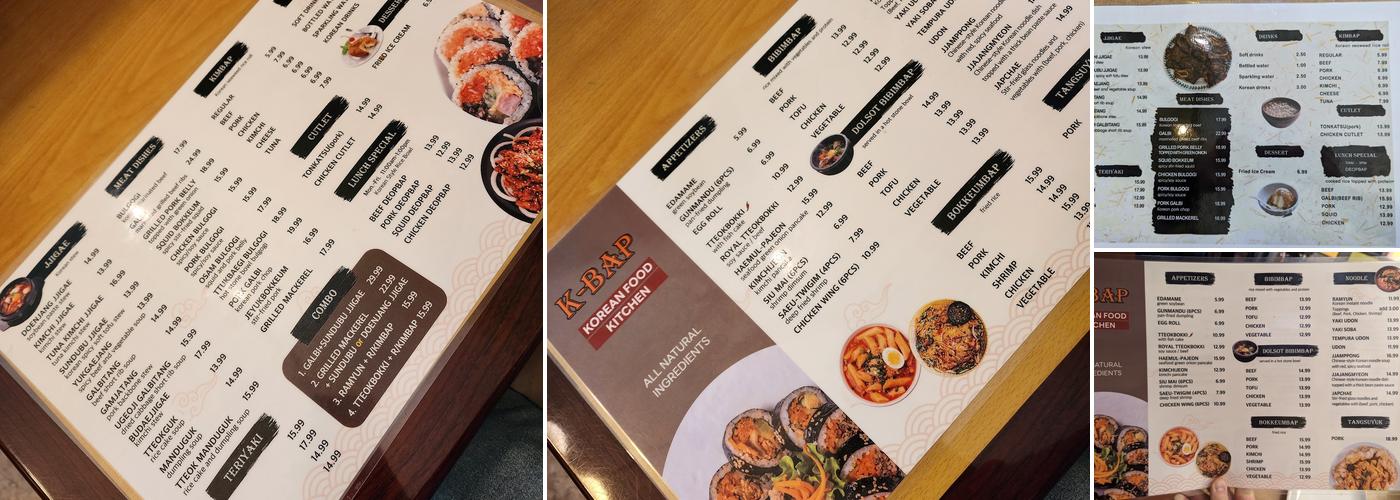 K-bap Menu