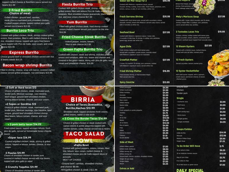Melecios Mexican Express Stedman NC Menu