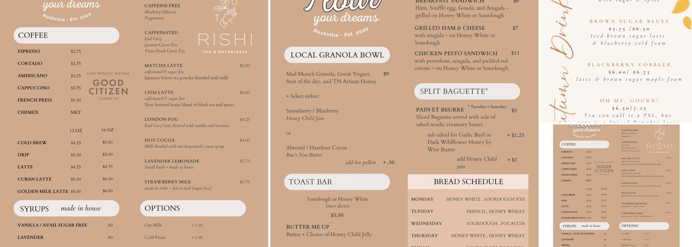 Flour Your Dreams Bakery & Café Menu