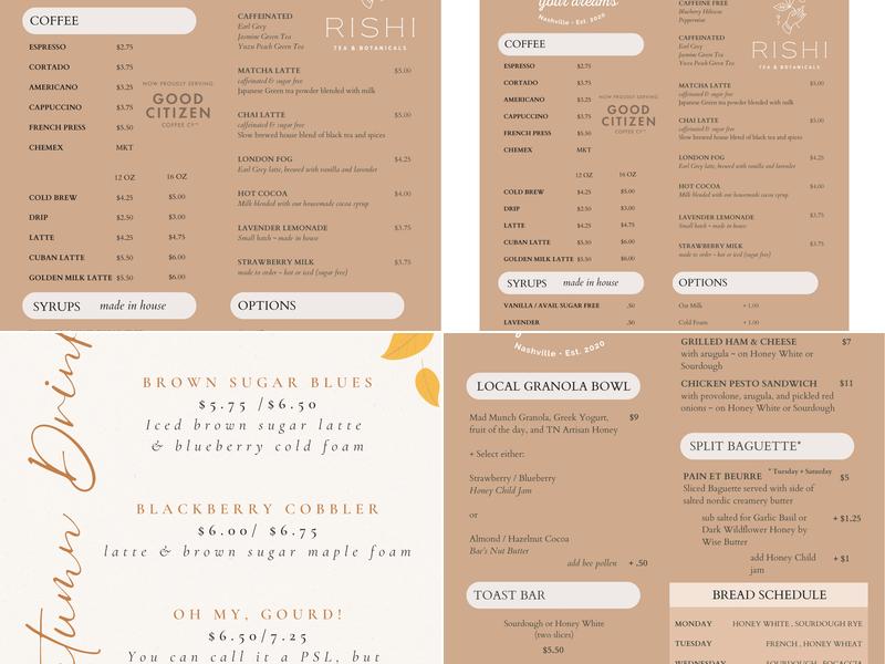 Flour Your Dreams Bakery & Café Menu