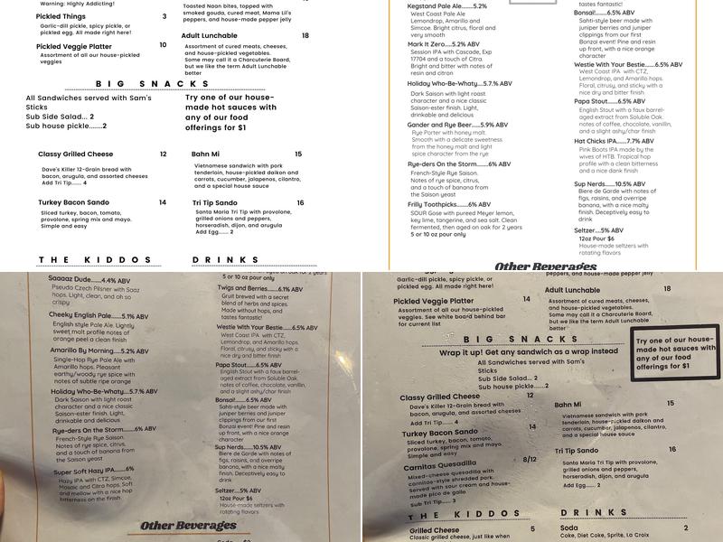 Hat Trick Brewing Menu