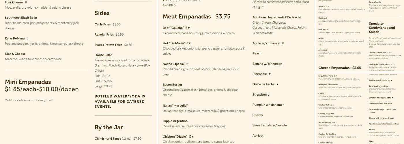 Marini's Empanada Kitchen Menu