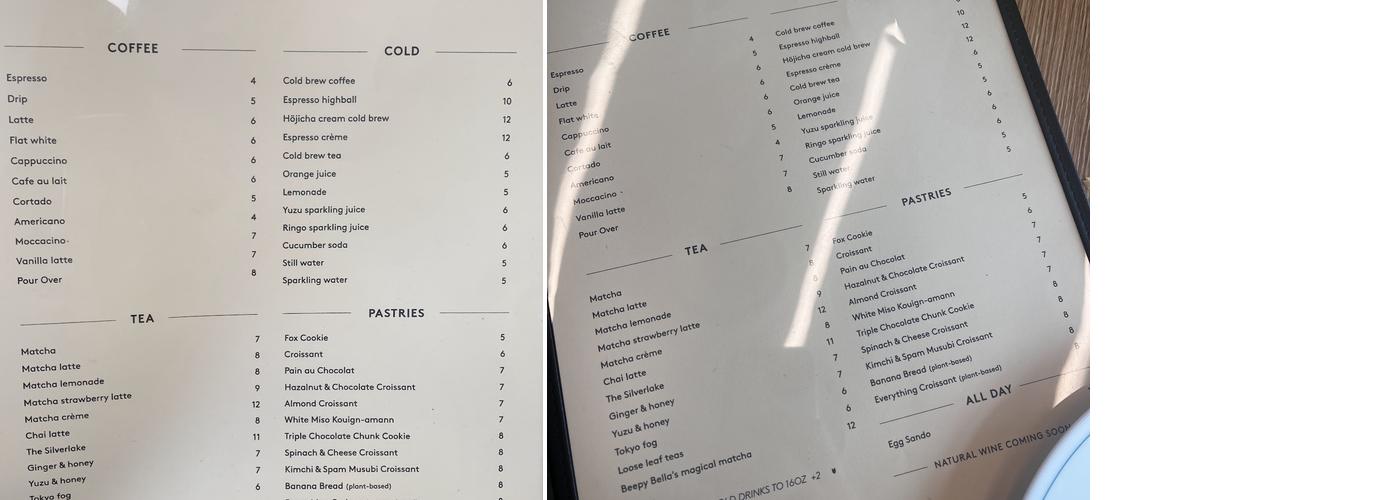 Café Kitsuné Los Angeles Menu