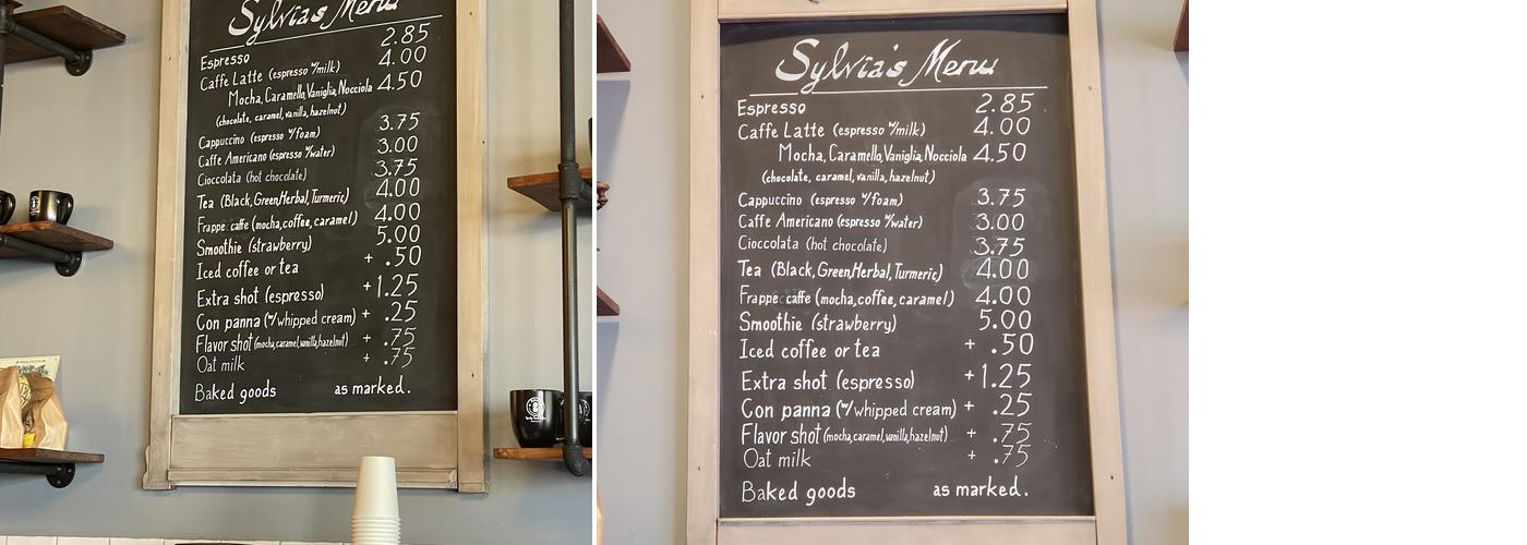 Sylvia’s Coffee Menu