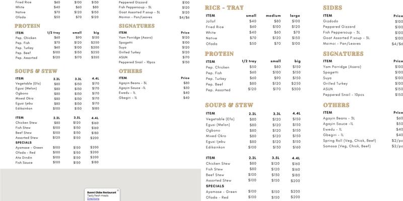 Bunmi Ọlọ́bẹ̀ Menu