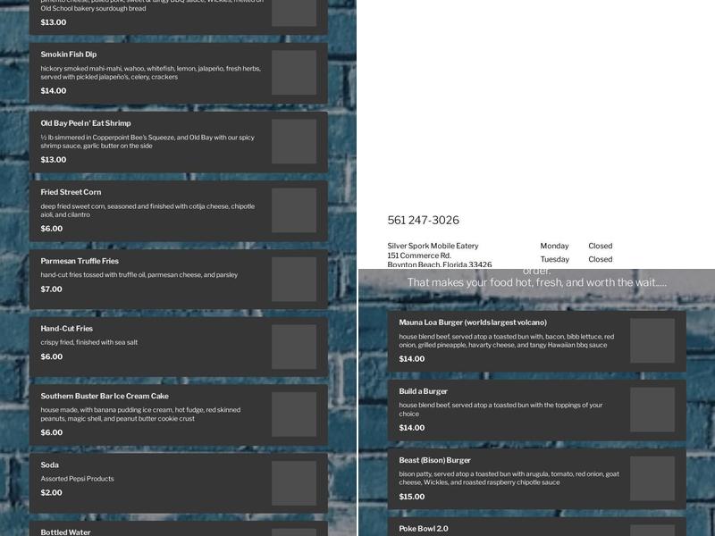 Silver Spork Mobile Eatery Menu