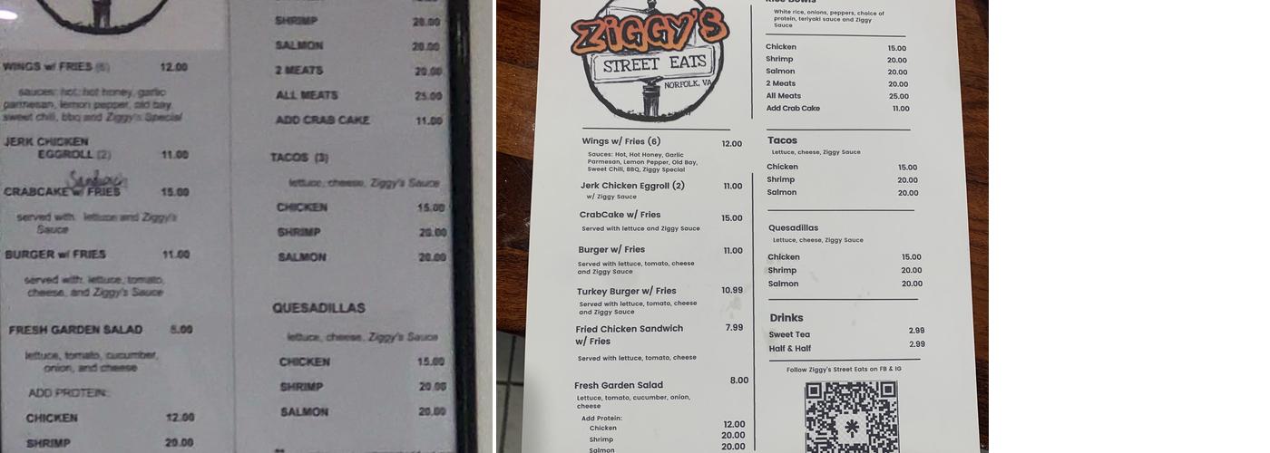 Ziggy's Street Eats Menu