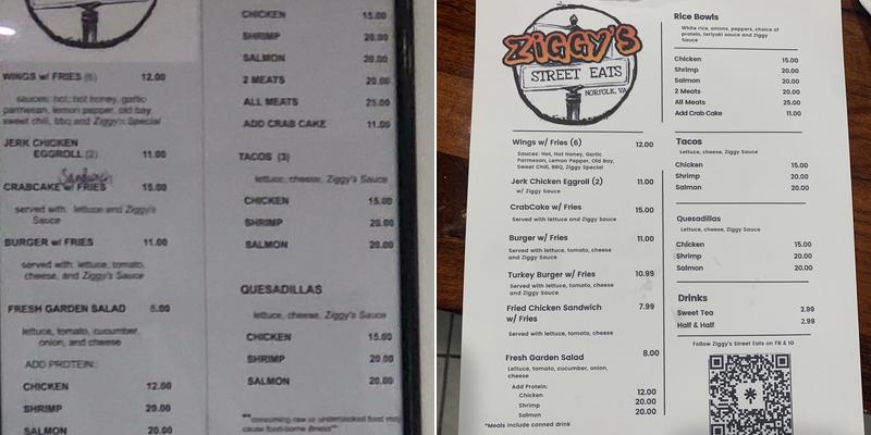 Ziggy's Street Eats Menu