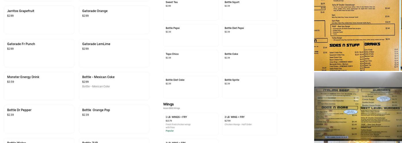 BADA BOOM BEEF, BURGERS, DOGS, & CHICKEN Menu