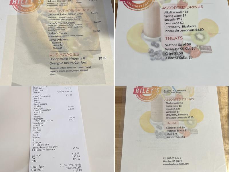Riley's Cheesesteaks Menu