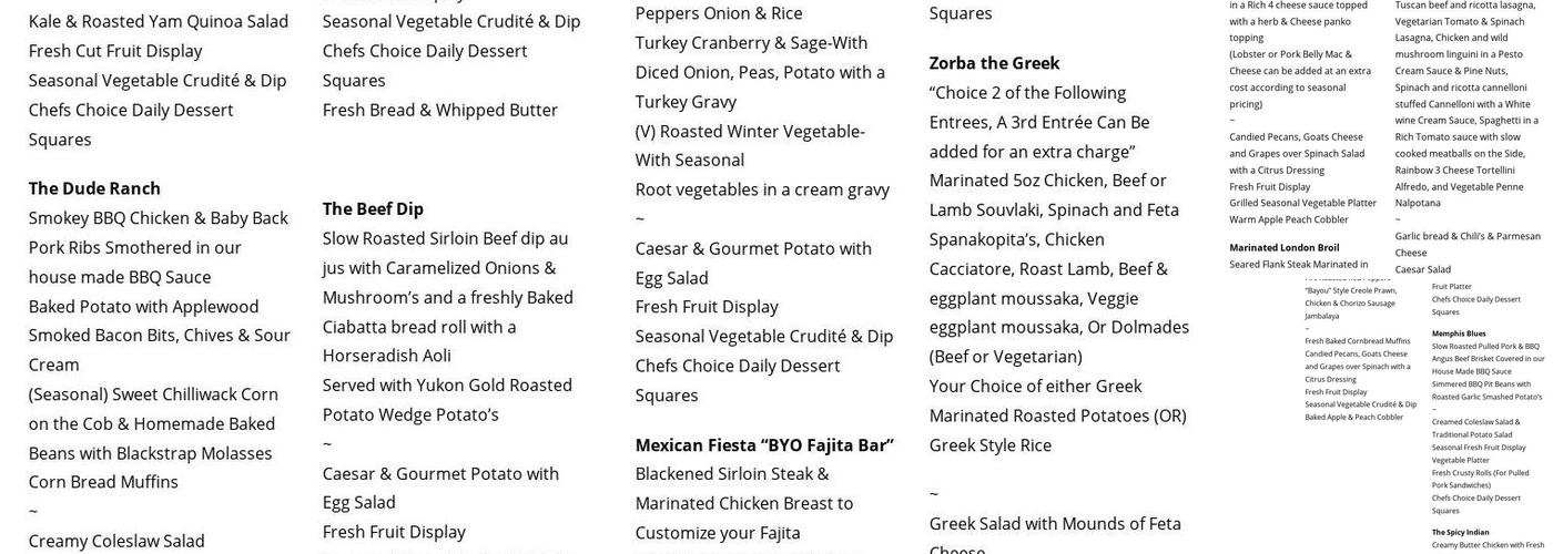 Austin Gourmet & Crewe's Culinary Services Group Menu