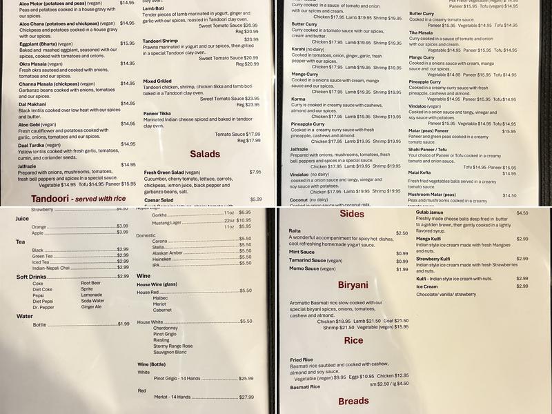 Indian-Nepali Kitchen Menu