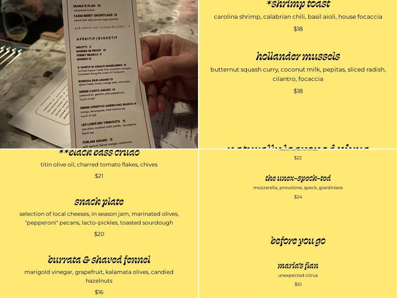 june bug restaurant Menu