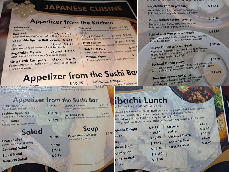 Kasabi Japanese Steakhouse and Ramen Menu