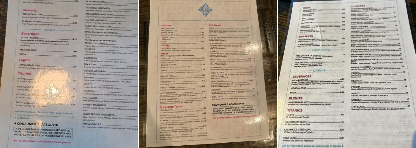 Rreal Tacos - Sugar Hill Menu