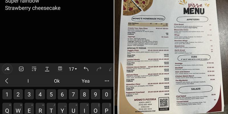 Momo's Pizzeria Menu