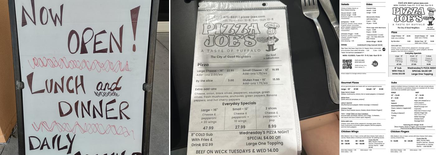 Pizza Joe's - a Taste of Buffalo Menu