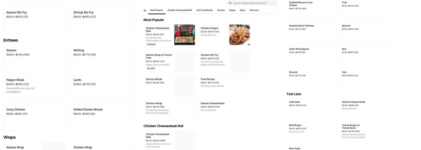 RIDGE CAPITOL LOUNGE Menu
