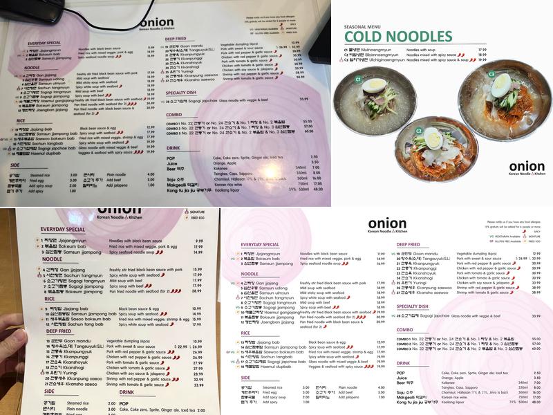 Onion Korean Noodle & Kitchen Menu