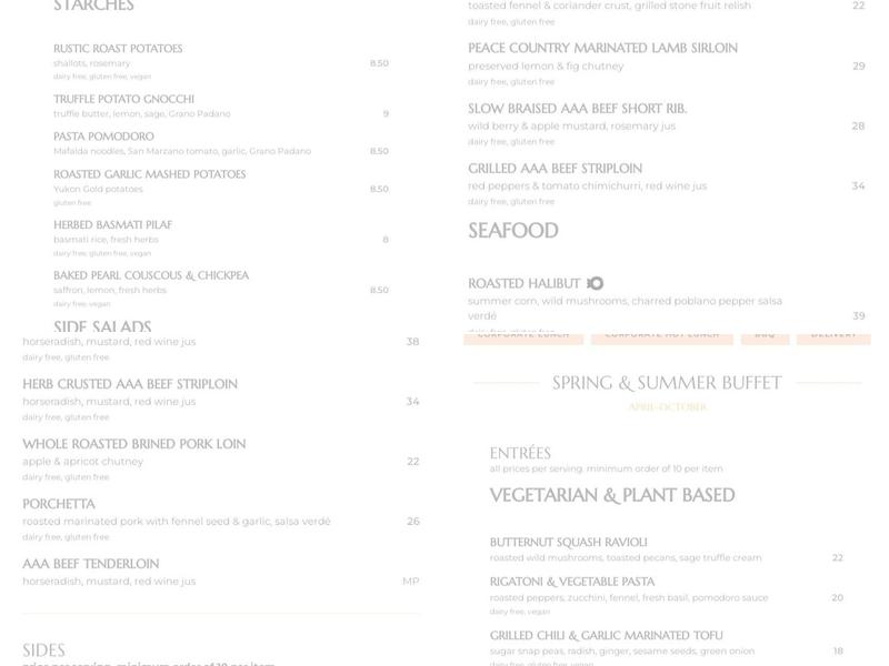 Truffles Fine Foods Catering Menu