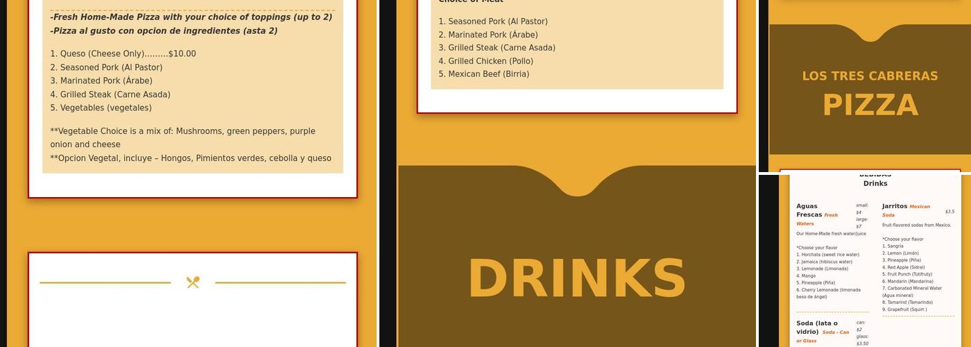 Los Tres Cabrera Authentic Mexican Taqueria Menu