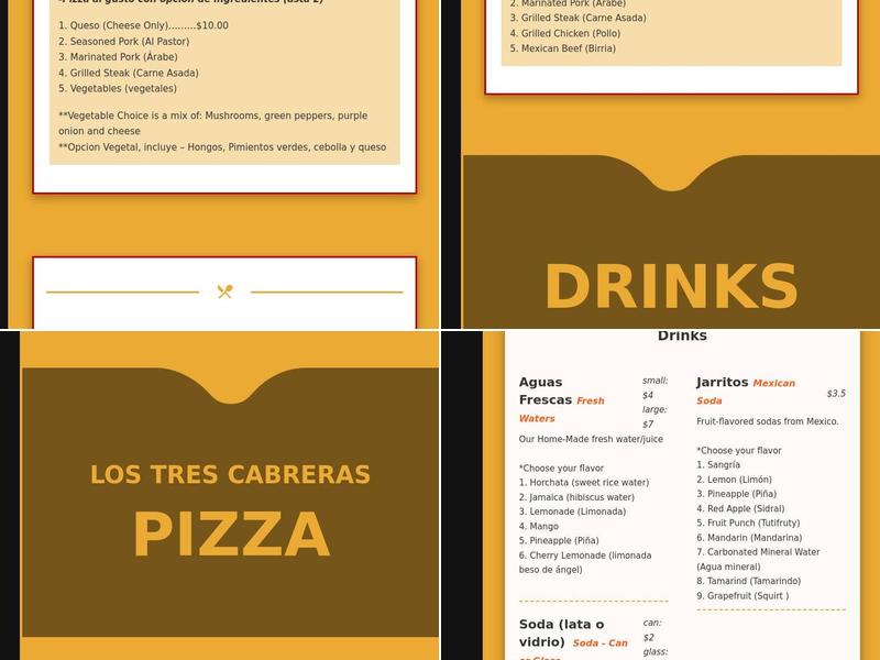 Los Tres Cabrera Authentic Mexican Taqueria Menu