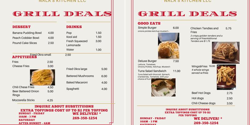 Nala’s Kitchen LLC Menu