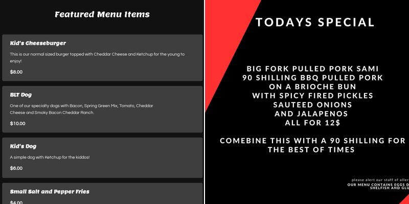 Big Fork Menu