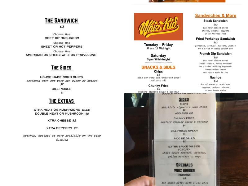 Whiz Kid Menu